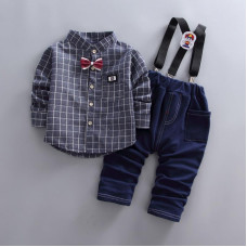 BibiCola boys spring autumn casual gentleman shirt+Strap sets