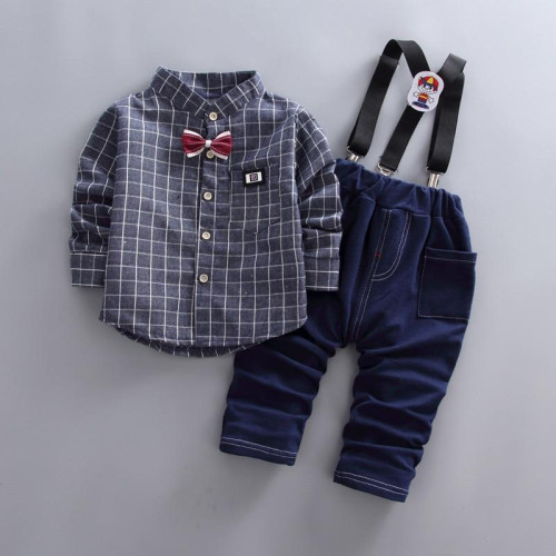 BibiCola boys spring autumn casual gentleman shirt+Strap sets