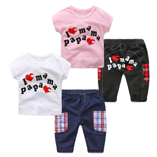 boys summer cotton t shirt+pants sets