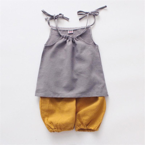 summer boys girls sleeveless tops+shorts sets