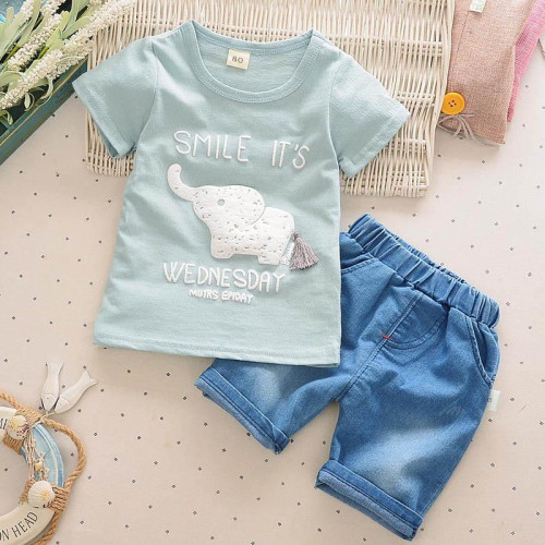 boys summer cotton t shirt+shorts sets