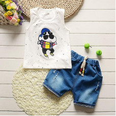 summer boys girls sleeveless tops+shorts set