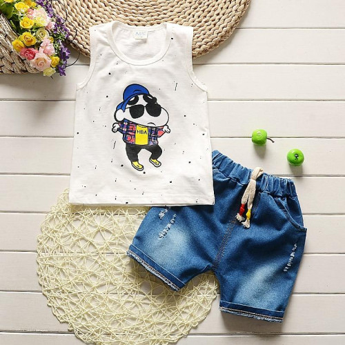 summer boys girls sleeveless tops+shorts set