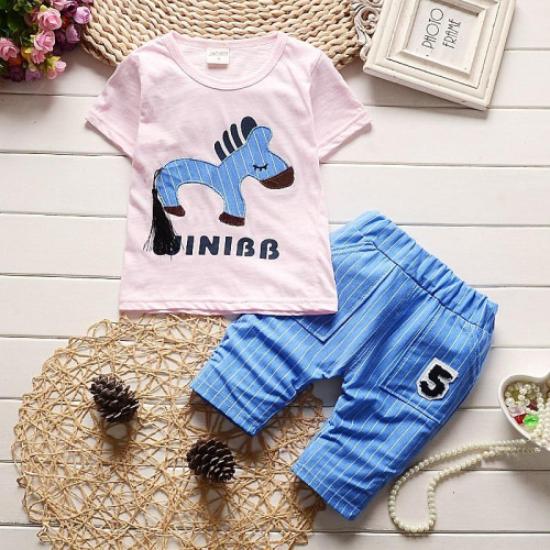 boys cotton casual T shirt striped pants sets