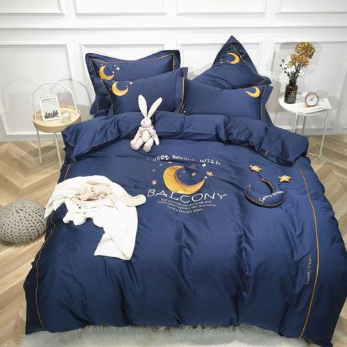 Blue egyptian cotton duvet cover bedding set