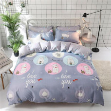 Cartoon Pink blue Flower duvet cover bedding set