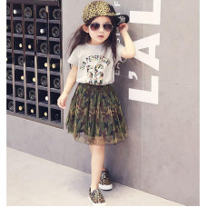 girls Summer Camouflage Skirt Sport Suit sets