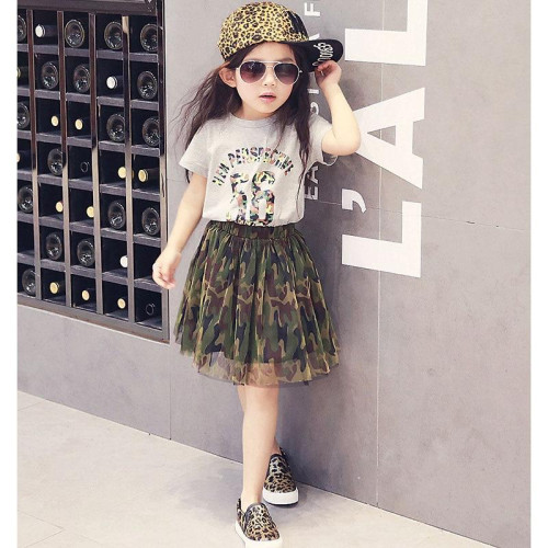 girls Summer Camouflage Skirt Sport Suit sets