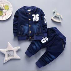 boys casual denim shirt+pants sets