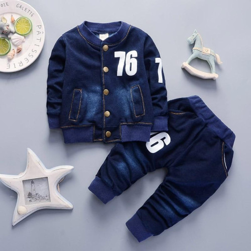 boys casual denim shirt+pants sets