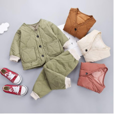 boys Winter New Plus Velvet Coat+Pants sets