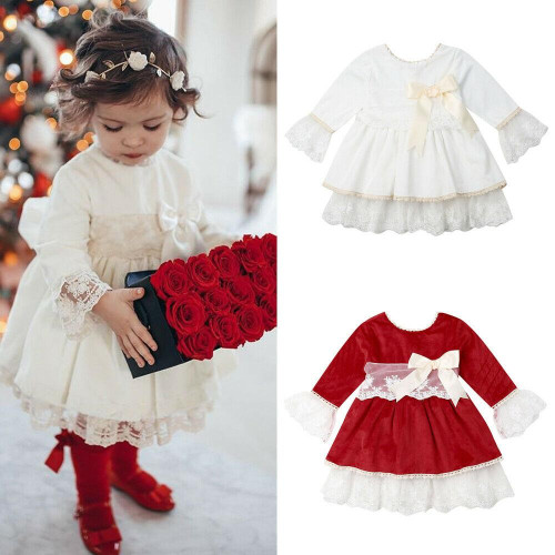 Christmas Girls Red Princess Long Sleeve Party Dresses