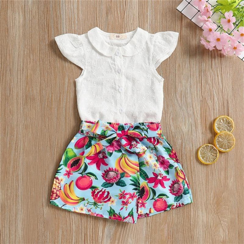 Girls T shirt Bow Belt Shorts Summer sets