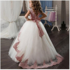 girls Flower Piano Performance Long Elegant Party Dress