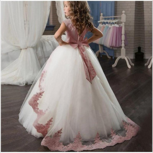 girls Flower Piano Performance Long Elegant Party Dress