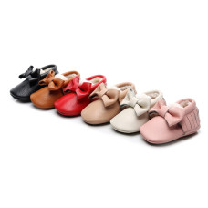 girls Fringe Big Bow Genuine Leather Thick Uniform Shoes