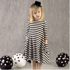 Girls Striped Summer Long Sleeve Princess Dress