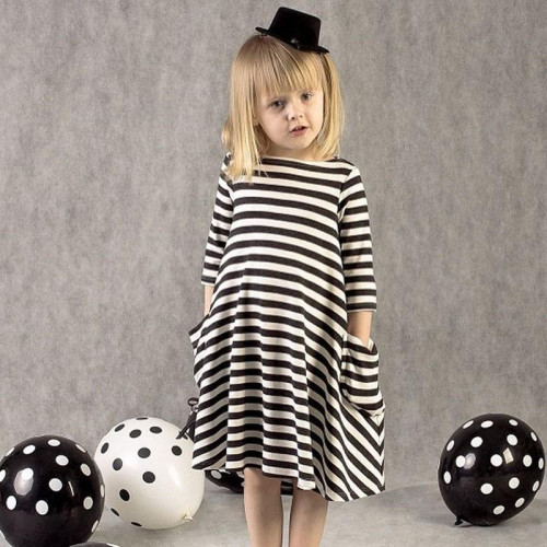 Girls Striped Summer Long Sleeve Princess Dress