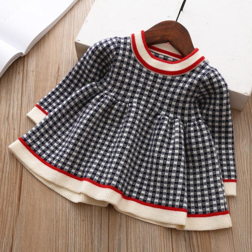 Girls  autumn winter Plaid Sweater Dress