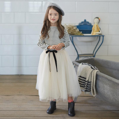 Girls Striped long Sleeved T Shirt + Skirt Set