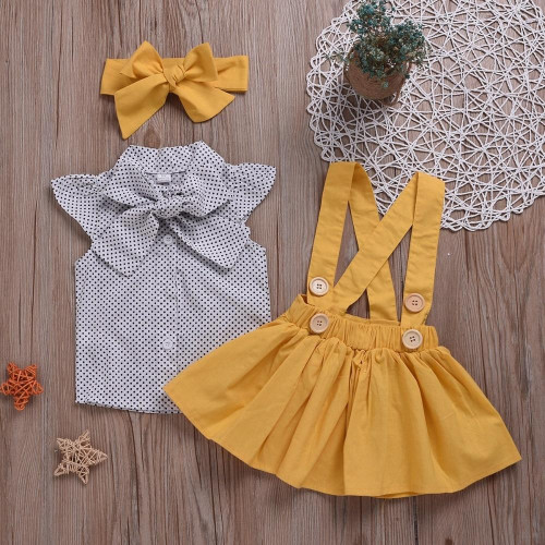 Girls Long Sleeve Tops Suspender Skirt set