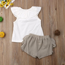 Girls Lotus Leaf Collar Top+Shorts Sets