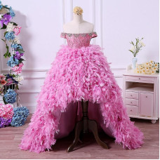 Girls Long Tailing Feather party Dress