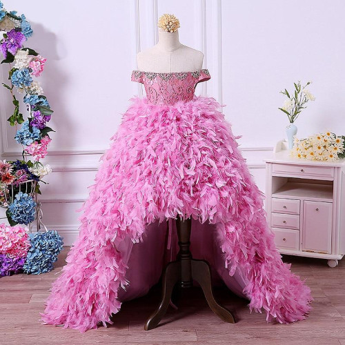 Girls Long Tailing Feather party Dress