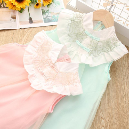 Girls Summer Ruffle Collar Sleeveless Dress