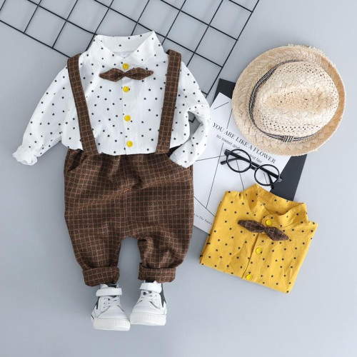 Boys Gentleman Style Shirt Bib Pants sets