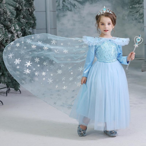 girls Halloween Snowflake Winter Long Sleeves Princess Party dresses