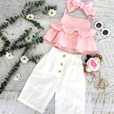 Girls Ruffle Tops T Shirt+Pants Set