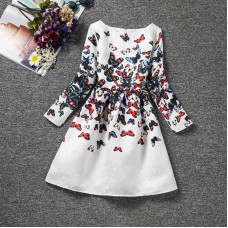 girls Butterfly Floral Print Long Sleeve Casual Dresses