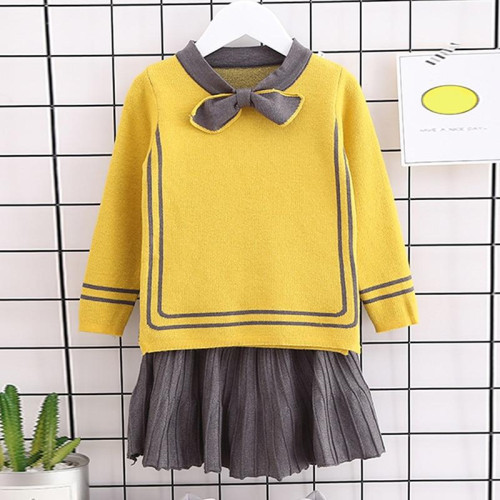 Fashion Girls Pullover Sweater + Pleated Skirt Sets