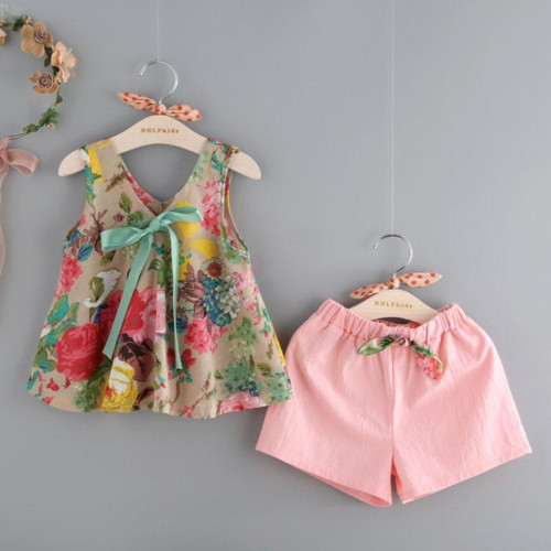 Girls Summer Sleeveless Vest Tops + Shorts Sets