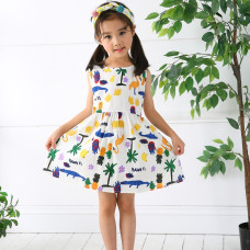 Girls Cotton Sleeveless Cherry Print Dresses