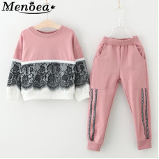 Menoea New Style Girls Sports Lace Design Splice Pink Pants sets