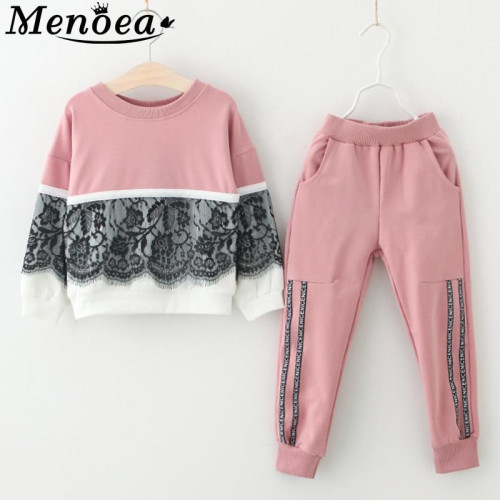 Menoea New Style Girls Sports Lace Design Splice Pink Pants sets