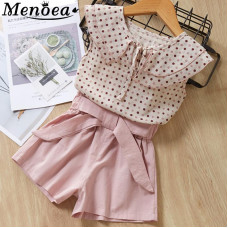 Girls New Style Summer Cute Dots Lace + Bow Short Pants sets