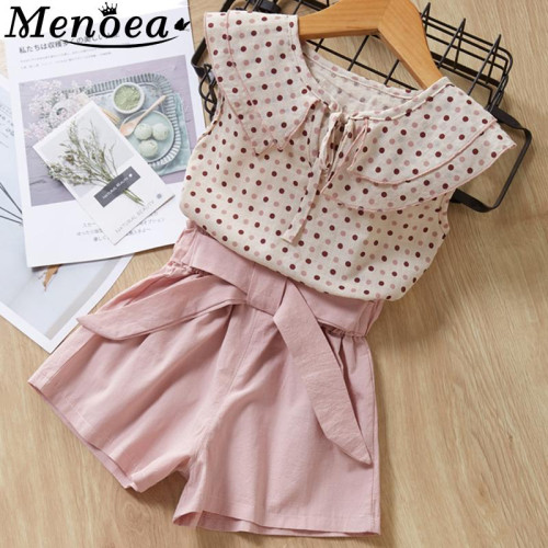 Girls New Style Summer Cute Dots Lace + Bow Short Pants sets