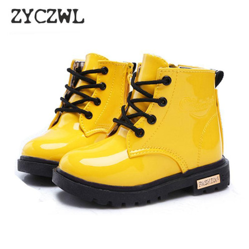 boys Girls PU Leather warm winter Boots