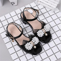 Girls Leather Pearl Bowtie Sandals