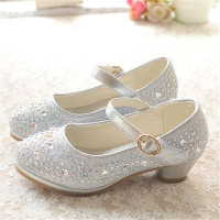 Transparent Rhinestone Girls Leather Shoes