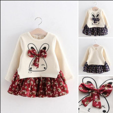 girls Casual Cotton Cartoon Velvet Fashion Warm Dresses