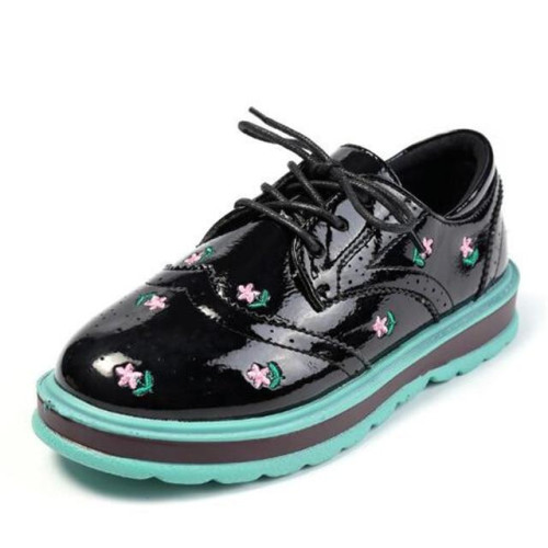 Girls Embroidery Flats Lace-Up Shoes