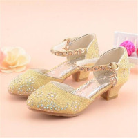 Girls Rhinestone Silver Leather Shoes