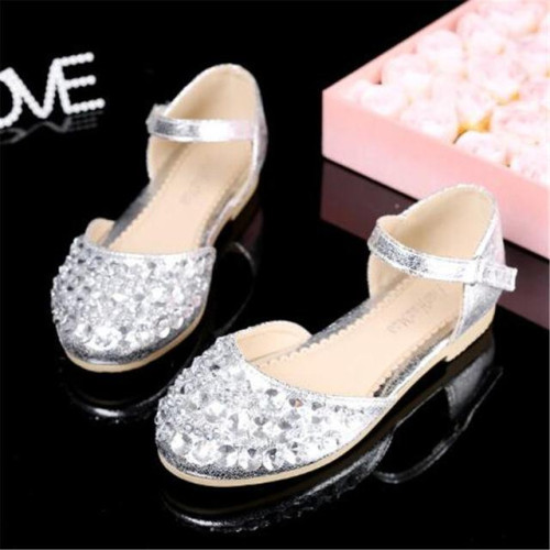 Girls Rhinestone Flat Heels Leather Shoes