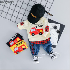 Girls Boys Cartoon CAR T Shirt Jeans sets