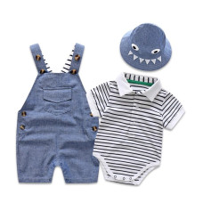 boys Hat+Romper+Overall pants set