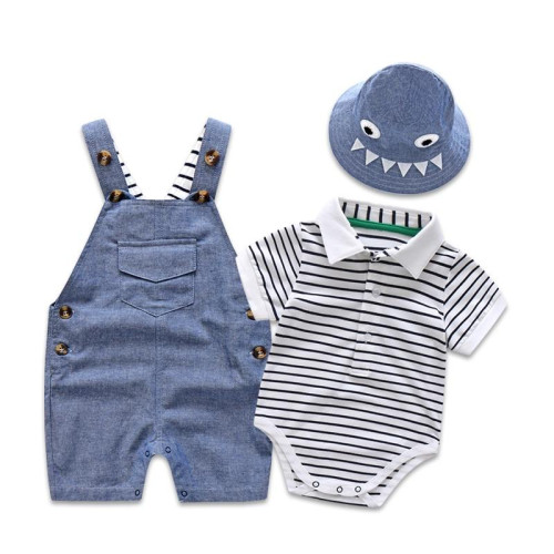 boys Hat+Romper+Overall pants set